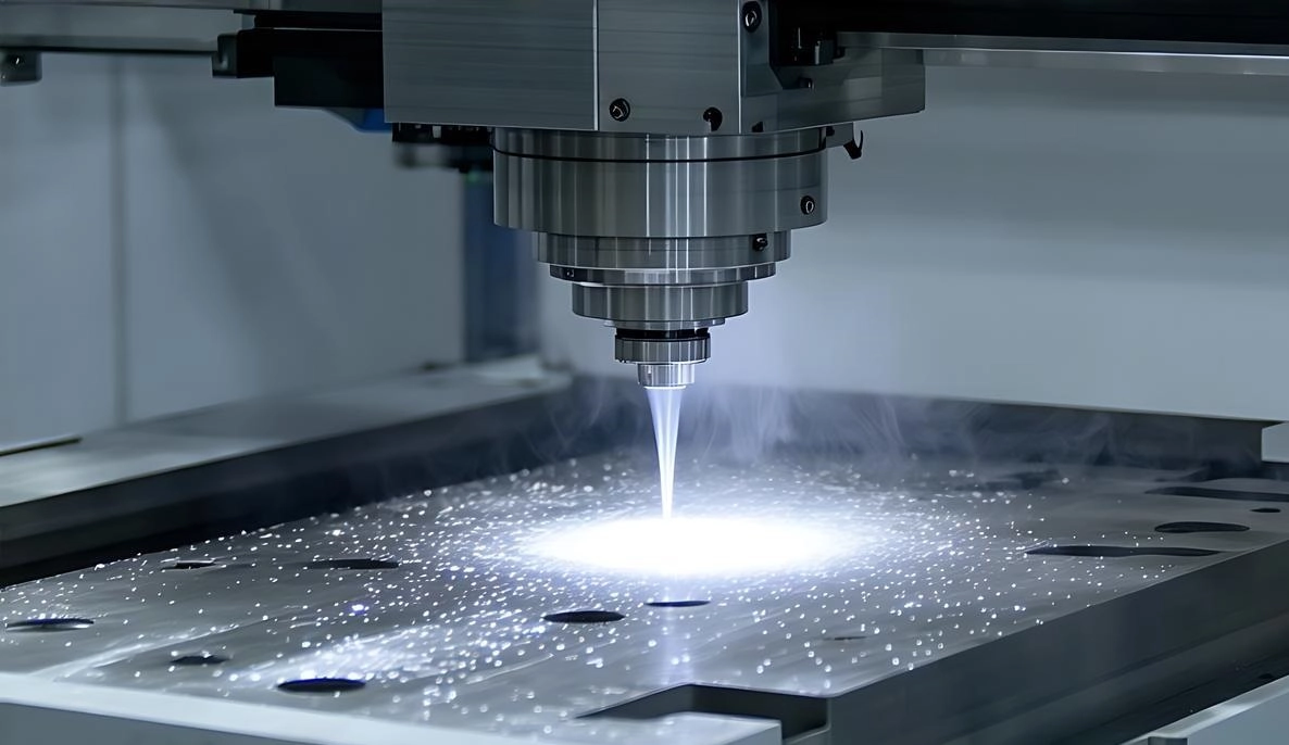 Industrial laser cutting process in action
