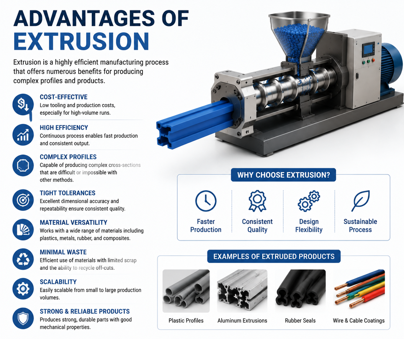 Advantages of Extrusion: