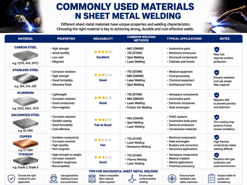 Materiales comúnmente utilizados en la soldadura de chapa metálica