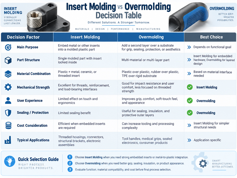 Insert Molding vs Overmolding Decision Table