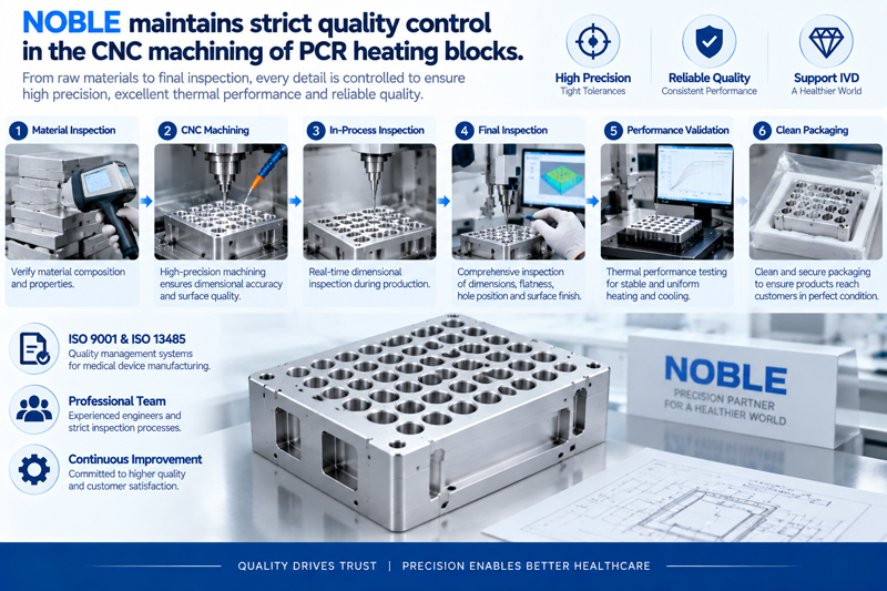 NOBLE maintains strict quality control in the CNC machining of PCR heating blocks