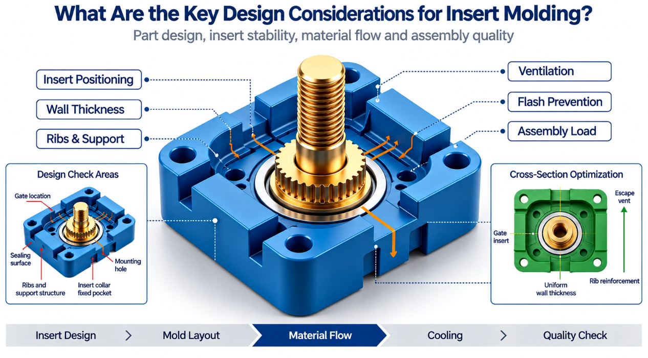 what are the key design comnsiderations for insert molding
